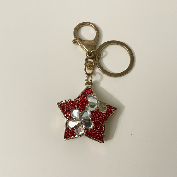 Red and White Rhinestone Star Keychain - Picture 13 of 14